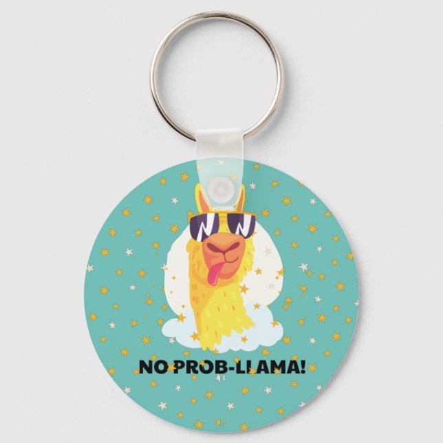 Porte-clés No-Prob-Llama Drôle Mignonne Llama avec étoiles (Recto)
