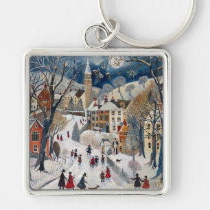 Porte-clés Noël à l'ancienne dans une petite ville