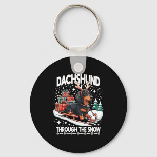 Porte-clés Noël affreux Dachshund à travers la neige Cadeau N