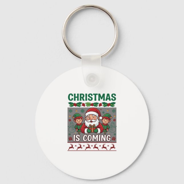 Porte-clés Noël arrive Père Noël Elfes Rennes (Recto)