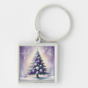 Porte-clés Noël Art Déco Brouillard Violet et Argent 