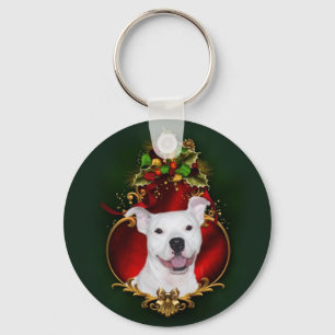 Porte-clés Noël blanc de pitbull