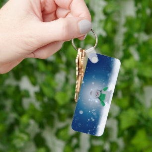 Porte-clés Noël bonhomme de neige SlipperyJoe foulard vert m