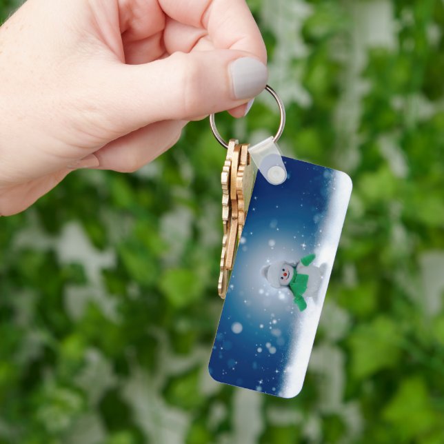 Porte-clés Noël bonhomme de neige SlipperyJoe foulard vert m (main)