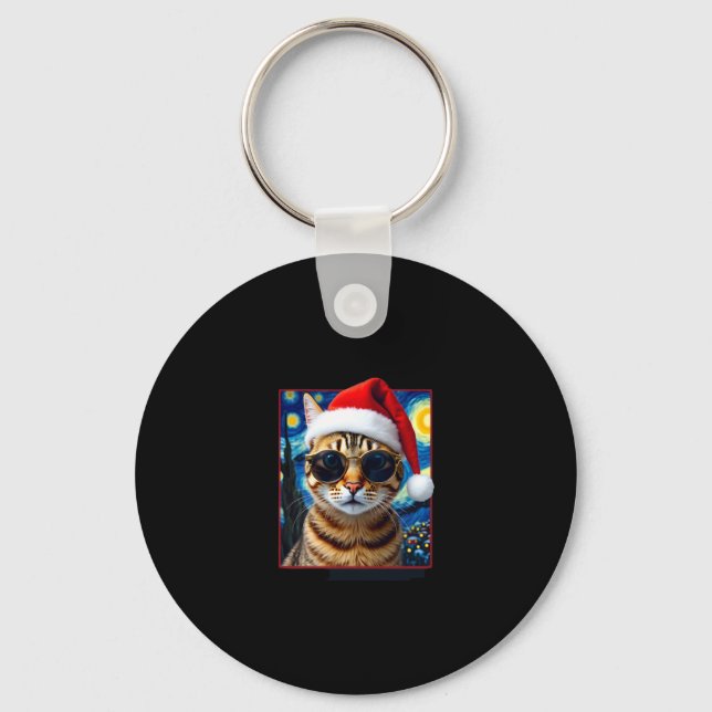 Porte-clés Noël Chat Tigré Orange Nuit Étoilée (Recto)