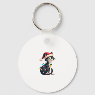 Porte-clés Noël Chat Tuxedo chat noir xmas lumières kitty c