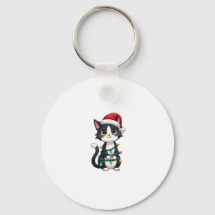Porte-clés Noël Chat Tuxedo chat noir xmas lumières kitty c