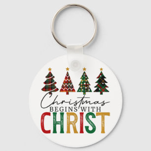 Porte-clés Noël Commence Avec Le Christ Rouge Et Vert À Carre