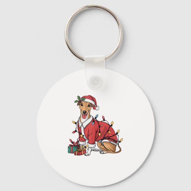 Porte-clés Noël de l'éclairage de Noël Père Noël Whippet Chie (Recto)