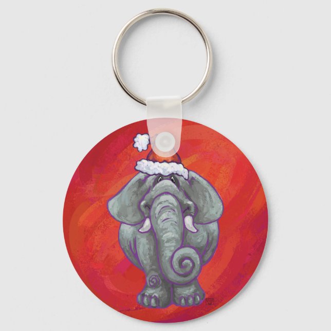 Porte-clés Noël des éléphants en rouge (Recto)