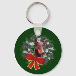 Porte-clés Noël Doberman Wreath Porte - clé de vacances