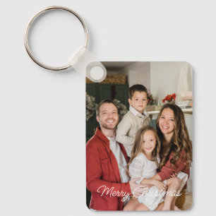 Porte-clés Noël double face photo de famille personnalisée