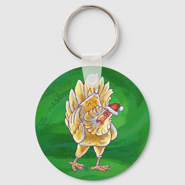 Porte-clés Noël Du Poulet Sur Vert (Recto)