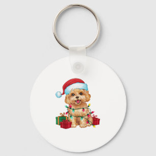 Porte-clés Noël Éclairage Santa Chapeau Maltipoo Chien Noël