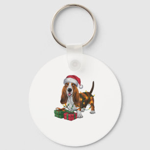 Porte-clés Noël Éclairage Santa Hat Basset Hound Chien Noël