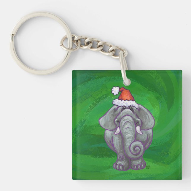 Porte-clés Noël Eléphant Sur Vert (Devant)