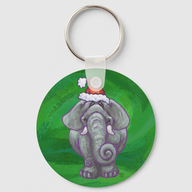 Porte-clés Noël Eléphant Sur Vert (Recto)