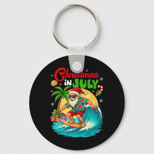 Porte-clés Noël en juillet Hawaii Père Noël surfant sur la pl