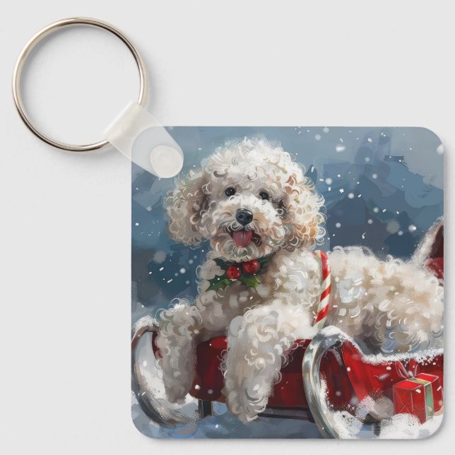 Porte-clés Noël Festif au Chien Caniche (Recto)