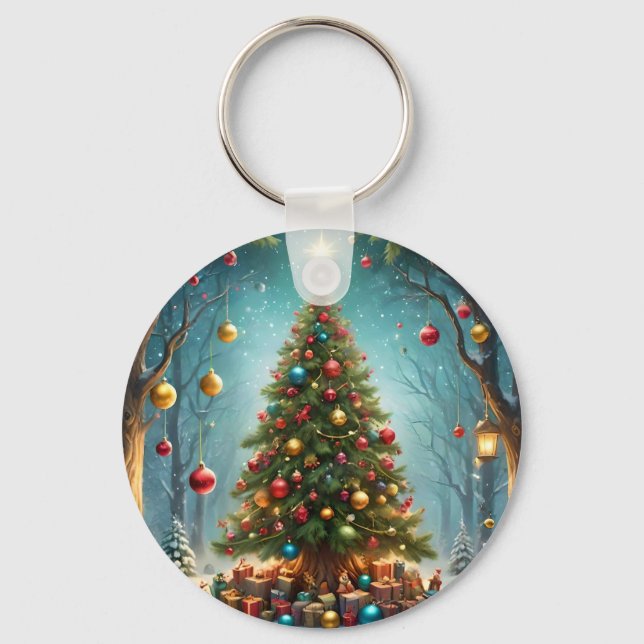 Porte-clés Noël Forêt Enchantée : arbre avec boules (Recto)