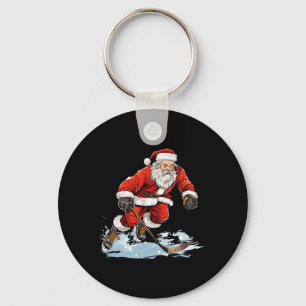 Porte-clés Noël Fun Père Noël Jouer Hockey sur glace Noël