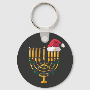 Porte-clés Noël Hanukkah Juif Père Noël Menorah