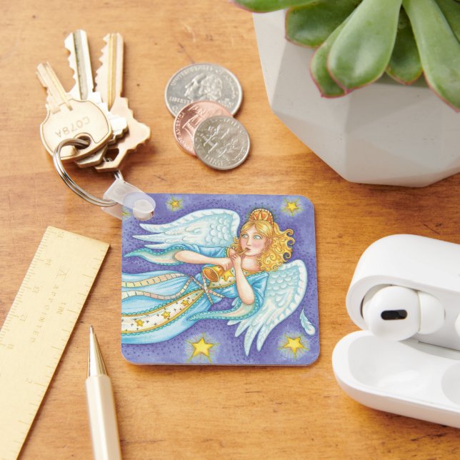 Porte-clés Noël mignon, Angel Musicien Jouant Sa Corne (Bureau)