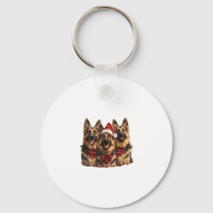 Porte-clés Noël mignon berger allemand chiens de Santa Hat Ho