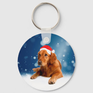 Porte-clés Noël Mignonne Golden Retriever Chien Santa Hat Nei