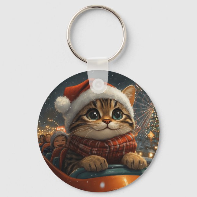 Porte-clés Noël Montagnes Russes Chat Bengal (Recto)