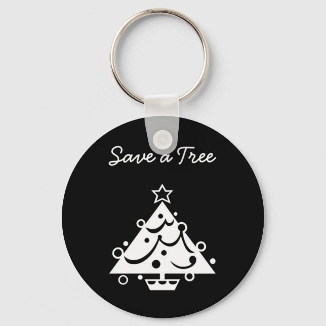 Porte-clés Noël noir et blanc Sauvez l'arbre (Recto)