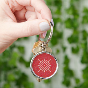 Porte-clés Noël nordic flocon de neige broderie artisanat art