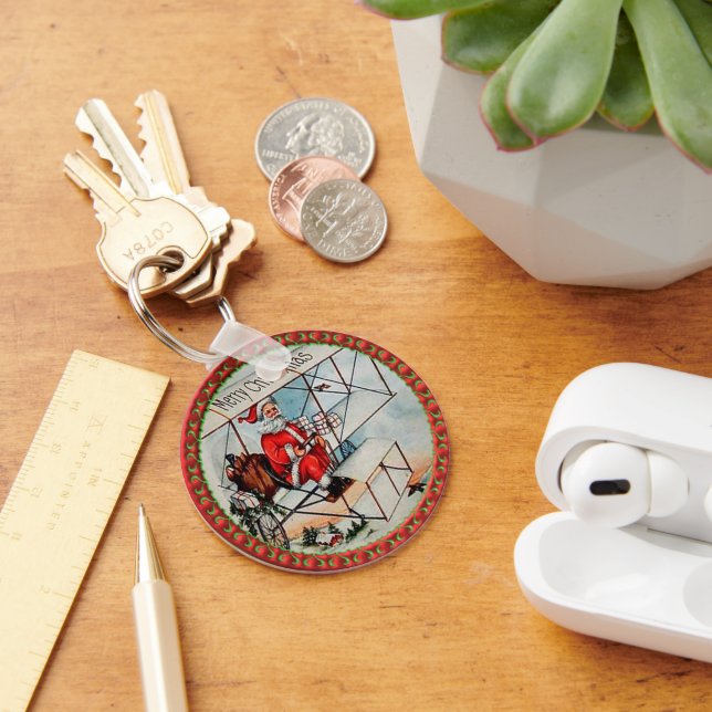 Porte-clés Noël Père Noël volant un vieil avion (Bureau)