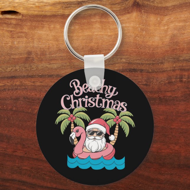 Porte-clés Noël Plage Tropicale Vacances Santa Plage  (Recto)