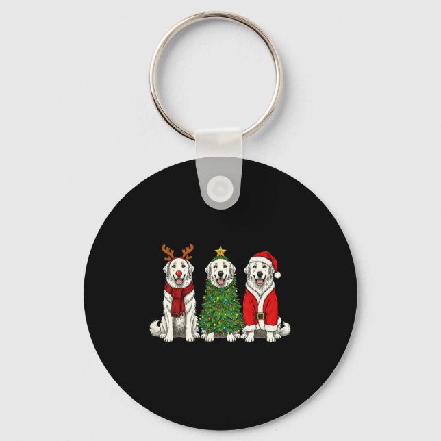 Porte-clés Noël Rétro Chien des Pyrénées Saint Nicolas Renne  (Recto)