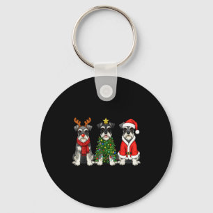 Porte-clés Noël Rétro Miniature Schnauzer Père Noël Renne