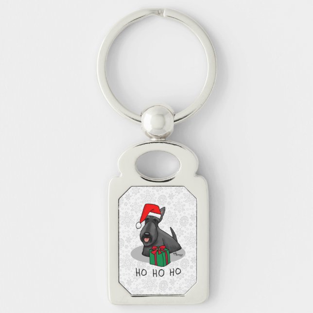 Porte-clés Noël Santa Hat Scottish Terrier (noir) mignonne (Devant)