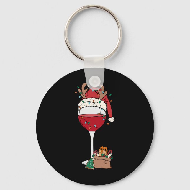Porte-clés Noël Verre rouge Vin Santa Hat Reindeer Fun Xm (Recto)