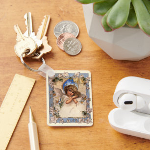 Porte-clés Noël vintage, ange victorien avec cloches dorées