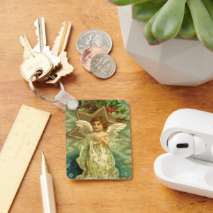 Porte-clés Noël vintage, Ange victorien avec étoiles d'or