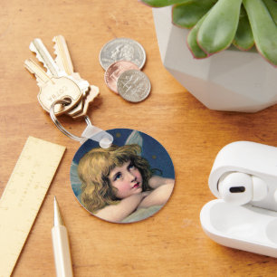 Porte-clés Noël vintage, Bel ange avec des étoiles dorées