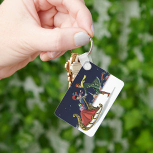 Porte-clés Noël vintage, couple dans le patinage de glace