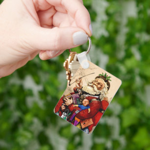 Porte-clés Noël vintage, jouets à pipe de Père Noël victorien