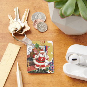 Porte-clés Noël vintage, joyeux Père Noël avec cadeaux