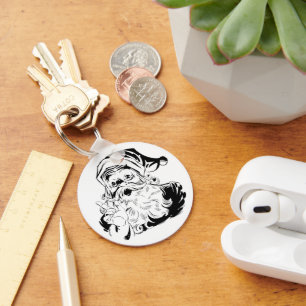 Porte-clés Noël vintage, joyeux Père Noël rétro, noir