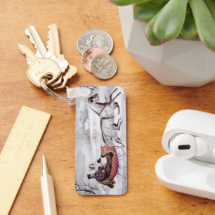 Porte-clés Noël vintage, La route d'hiver, Cheval de trait de