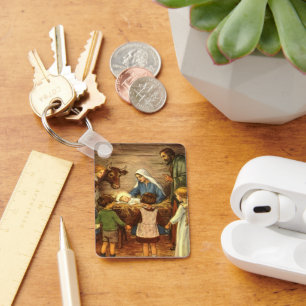 Porte-clés Noël Vintage, Nativité Religieuse avec Bébé Jésus