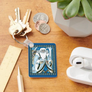 Porte-clés Noël vintage, Père Noël bleu avec boule à neige