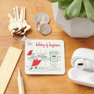 Porte-clés Noël vintage, Père Noël chef et dinde