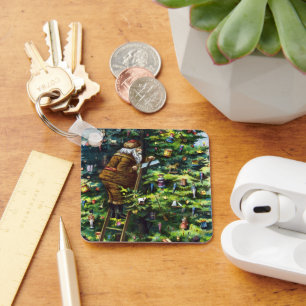 Porte-clés Noël vintage, Père Noël victorien avec arbre